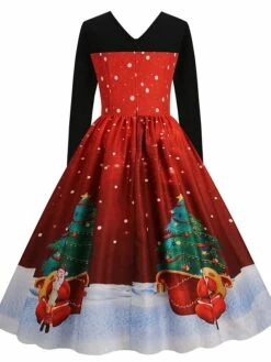 Women's Christmas Swing Dress Midi Dress Black Long Sleeve Santa Claus Print Winter Fall Autumn Crew Neck Modern 2022 S M L XL 2XL 3XL -LIGHTINTHEBOX Shop rgtgha1667980618347