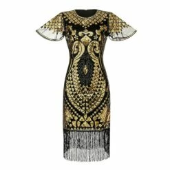 Women's Retro 1920s Fringe Dress Midi Dress Party Halloween Sequins Tassel Fringe Floral V Neck Short Sleeve Regular Fit Spring Fall 2023 Silver Black S M L XL -LIGHTINTHEBOX Shop rguzuh1692849711501
