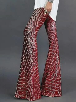 Women's Bootcut Bell Bottom Pants Trousers Full Length Sequins Micro-elastic High Waist Fashion Streetwear Party Street Silver Black Gold S M Summer Fall -LIGHTINTHEBOX Shop rgxfkf1693295360887