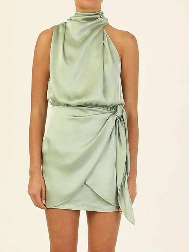 Women's Party Dress Homecoming Dress Cocktail Dress Mini Dress Black Champagne Light Green Sleeveless Pure Color Lace Up Spring Fall Winter Halter Neck Fashion Wedding Guest Birthday Vacation Loose 4 Women's Party Dress Homecoming Dress Cocktail Dress Mini Dress Black Champagne Light Green Sleeveless Pure Color Lace Up Spring Fall Winter Halter Neck Fashion Wedding Guest Birthday Vacation Loose - Image 2