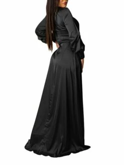 Women‘s Wedding Guest Dress Party Dress Satin Dress Sheath Dress Swing Dress Long Dress Maxi Dress Black Yellow Pink Long Sleeve Pure Color Lace Up Winter Fall Spring V Neck Mature Winter Dress 2023 -LIGHTINTHEBOX Shop rhhvli1643182441847