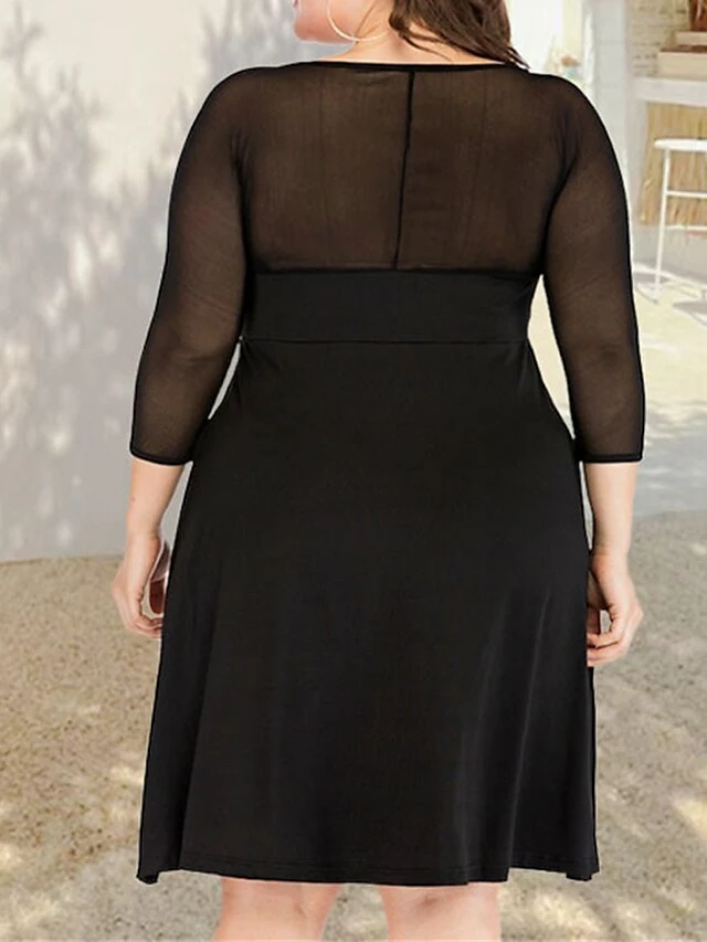 Women's Plus Size Curve Casual Dress Winter Dress Sheath Dress Plain Midi Dress Long Sleeve Ruched Mesh V Neck Fashion Outdoor Black Fall Winter XL XXL 3XL 4XL 5XL 5 Women's Plus Size Curve Casual Dress Winter Dress Sheath Dress Plain Midi Dress Long Sleeve Ruched Mesh V Neck Fashion Outdoor Black Fall Winter XL XXL 3XL 4XL 5XL - Image 3