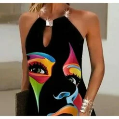 Women's Shift Dress Sundress Mini Dress Black Sleeveless Abstract Print Summer Spring Halter Neck Fashion Vacation Summer Dress Spring Dress 2023 S M L XL 2XL 3XL -LIGHTINTHEBOX Shop rhzxsa1658225395492