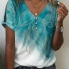 Women's T Shirt Tee Pink Blue Green Graphic Button Cut Out Print Short Sleeve Daily Weekend Basic V Neck Regular Fit Painting -LIGHTINTHEBOX Shop rjpgyb1683539683352