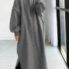 Women's Casual Dress Hoodie Dress Long Dress Maxi Dress Active Daily Outdoor Holiday Vacation Hoodie Solid Color Loose Fit ArmyGreen Black Green S M L XL XXL