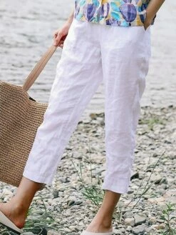 Women's Linen Pants Pants Trousers Baggy Ankle-Length Faux Linen Side Pockets Baggy Fashion Casual Daily Black White S M