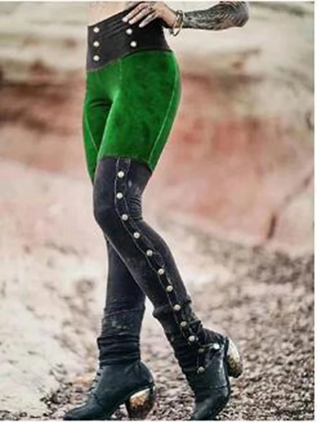 Women's Tights Leggings Cotton Blend Red Blue Green Mid Waist Fashion Halloween Casual Weekend Micro-elastic Ankle-Length Comfort Color Block S M L XL XXL 4 Women's Tights Leggings Cotton Blend Red Blue Green Mid Waist Fashion Halloween Casual Weekend Micro-elastic Ankle-Length Comfort Color Block S M L XL XXL - Image 2