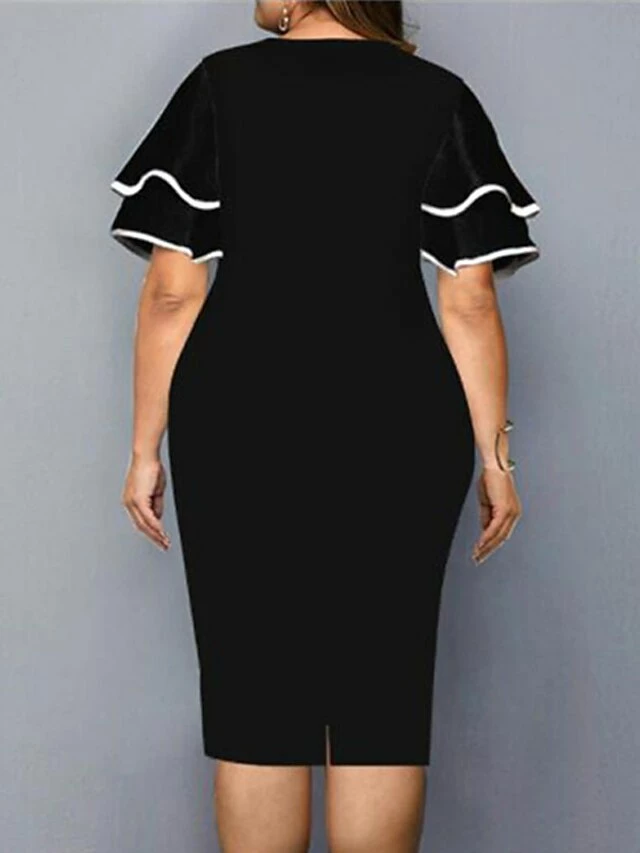 Women‘s Plus Size Curve Party Dress Floral Crew Neck Ruffle Short Sleeve Spring Fall Work Casual Prom Dress Midi Dress Casual Daily DressPrint 7 Women‘s Plus Size Curve Party Dress Floral Crew Neck Ruffle Short Sleeve Spring Fall Work Casual Prom Dress Midi Dress Casual Daily DressPrint - Image 5