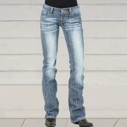 Women‘s Low Rise Jeans Trousers Pants Trousers Cotton Blend Pocket Micro-elastic Mid Waist Basic Classic Casual Streetwear Black Dark Blue S M Spring, Fall, Winter, Summer