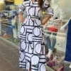 Women's Shirt Dress Casual Dress Maxi Long Dress Outdoor Daily Vacation Polyester Fashion Modern Shirt Collar Button Print Long Sleeve Summer Spring Fall 2023 Loose Fit White Geometric Color Block S