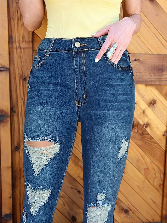 Women's Jeans Bell Bottom Pants Trousers Full Length Fashion Streetwear Street Daily Deep Blue S M Fall Winter 6 Women's Jeans Bell Bottom Pants Trousers Full Length Fashion Streetwear Street Daily Deep Blue S M Fall Winter - Image 4