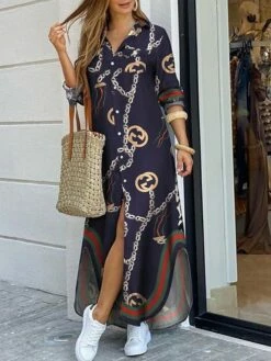 Women's Shirt Dress Long Dress Maxi Dress Black Blue Army Green Long Sleeve Leopard Patchwork Fall Spring Shirt Collar Winter Dress Fall Dress Loose Fit S M L XL XXL -LIGHTINTHEBOX Shop rnibtw1608278554859