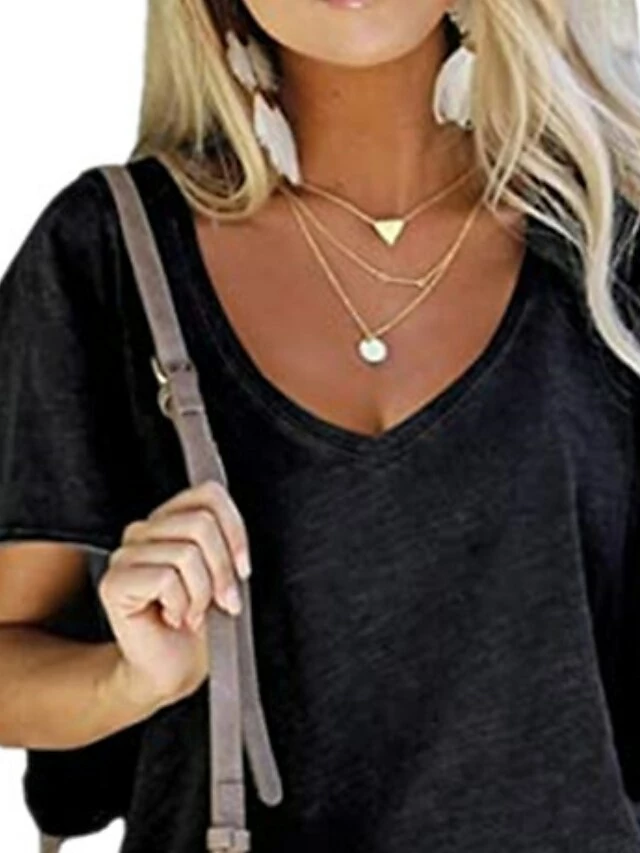 Women's T Shirt Tee Black White Blue Plain Solid Colored Short Sleeve Home Casual Basic Daily Essential V Neck Regular S 7 Women's T Shirt Tee Black White Blue Plain Solid Colored Short Sleeve Home Casual Basic Daily Essential V Neck Regular S - Image 5