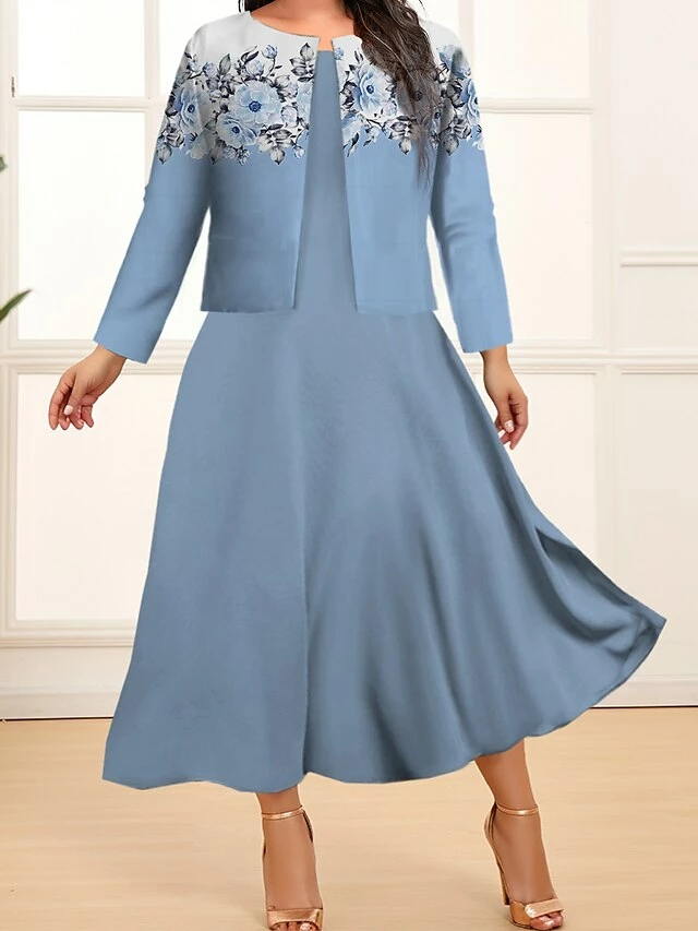 Women's Plus Size Two Piece Dress Set Casual Dress Swing Dress Outdoor Office Fashion Streetwear Print Midi Dress Crew Neck Long Sleeve Floral Plaid Regular Fit Pink Dark Pink Blue Fall Winter L XL 6 Women's Plus Size Two Piece Dress Set Casual Dress Swing Dress Outdoor Office Fashion Streetwear Print Midi Dress Crew Neck Long Sleeve Floral Plaid Regular Fit Pink Dark Pink Blue Fall Winter L XL - Image 4