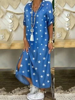 Women's Shirt Dress Swing Dress Maxi Long Dress Outdoor Daily Vacation Cotton Linen Stylish Modern Shirt Collar Split Print Short Sleeve Summer Spring 2023 Loose Fit Black Red Blue Geometric Letter -LIGHTINTHEBOX Shop rphtkv1644475274227