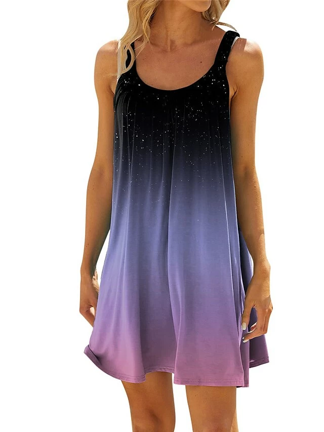 Women's Beach Dress Beach Wear Mini Dress Print Tropical Fashion Ombre Spaghetti Strap Sleeveless Loose Fit Outdoor Daily Light Blue Navy Blue 2023 Summer Spring S M L XL 6 Women's Beach Dress Beach Wear Mini Dress Print Tropical Fashion Ombre Spaghetti Strap Sleeveless Loose Fit Outdoor Daily Light Blue Navy Blue 2023 Summer Spring S M L XL - Image 4
