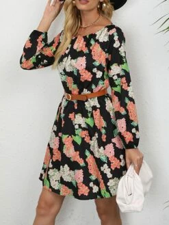 Women's Work Dress A Line Dress Fashion Mini Dress Print Crew Neck Long Sleeve Floral Loose Fit Red Blue Orange Fall S M L XL XXL -LIGHTINTHEBOX Shop rpxcnt1693300567263