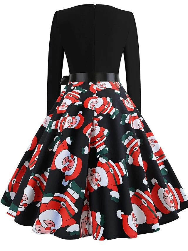 Women's Christmas Retro 1950s Vintage Dress Midi Dress Party Ruched Bow Fruit V Neck Long Sleeve Regular Fit Fall Winter 2023 Deep Green Black S M L XL 9 Women's Christmas Retro 1950s Vintage Dress Midi Dress Party Ruched Bow Fruit V Neck Long Sleeve Regular Fit Fall Winter 2023 Deep Green Black S M L XL - Image 7
