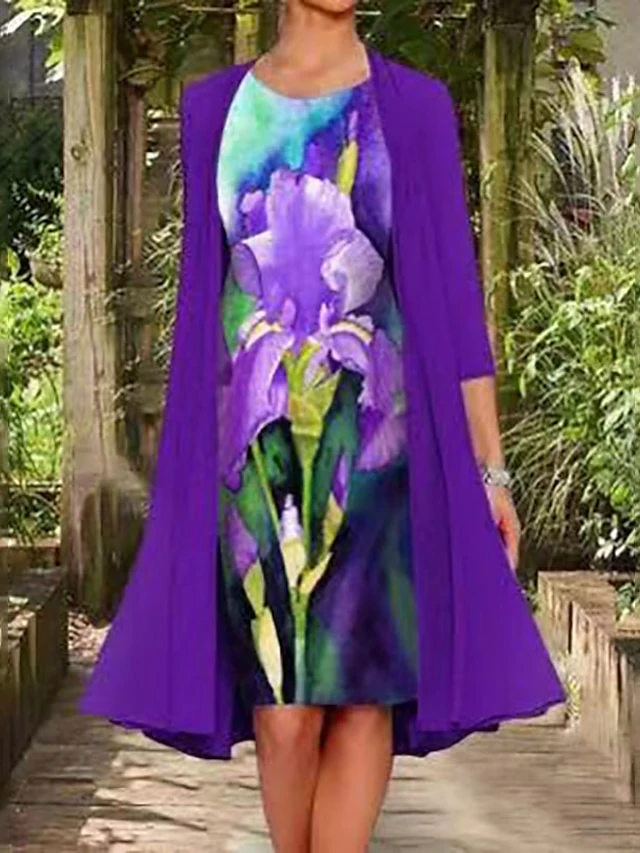 Women‘s Plus Size Curve Two Piece Dress Graphic Crew Neck Print Long Sleeve Winter Fall Elegant Casual Knee Length Dress Daily Holiday Dress 4 Women‘s Plus Size Curve Two Piece Dress Graphic Crew Neck Print Long Sleeve Winter Fall Elegant Casual Knee Length Dress Daily Holiday Dress - Image 2