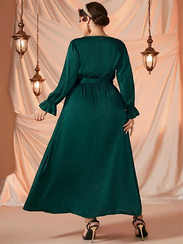 Women's Plus Size Curve Prom Dress Party Dress Wedding Guest Dress Long Dress Maxi Dress Green Long Sleeve Pure Color Lace Up Fall Winter Autumn V Neck Fashion Evening Party Wedding Guest 4 Women's Plus Size Curve Prom Dress Party Dress Wedding Guest Dress Long Dress Maxi Dress Green Long Sleeve Pure Color Lace Up Fall Winter Autumn V Neck Fashion Evening Party Wedding Guest - Image 2