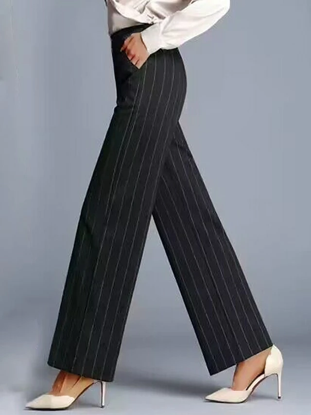 Women‘s Wide Leg Dress Pants Striped Trousers Full Length Fashion Streetwear Street Daily Pinstripes XXXL Fall Winter 4 Women‘s Wide Leg Dress Pants Striped Trousers Full Length Fashion Streetwear Street Daily Pinstripes XXXL Fall Winter - Image 2