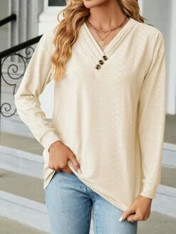 Shirt Blouse Women's Black Pink Wine Solid / Plain Color Button Daily Fashion V Neck Regular Fit S