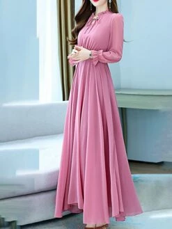 Women's Long Dress Maxi Dress Casual Dress Chiffon Dress Black Dress Plain Streetwear Casual Outdoor Daily Holiday Lace Up Ruched Long Sleeve Crew Neck Dress Regular Fit Black Pink Red Summer Spring -LIGHTINTHEBOX Shop rrpciw1678270468577