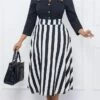 Women's Work Dress Swing Dress Semi Formal Dress Fashion Midi Dress Button Fake Two Piece V Neck Long Sleeve Stripe Regular Fit Black Fall Winter L XL XXL