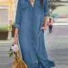 Women's Shirt Dress Casual Dress Midi Dress Outdoor Daily Denim Fashion Modern Shirt Collar Button Pocket Long Sleeve Summer Spring Fall 2023 Loose Fit Black Navy Blue Blue Pure Color S M L XL 2XL -LIGHTINTHEBOX Shop rrwjma1689227270862