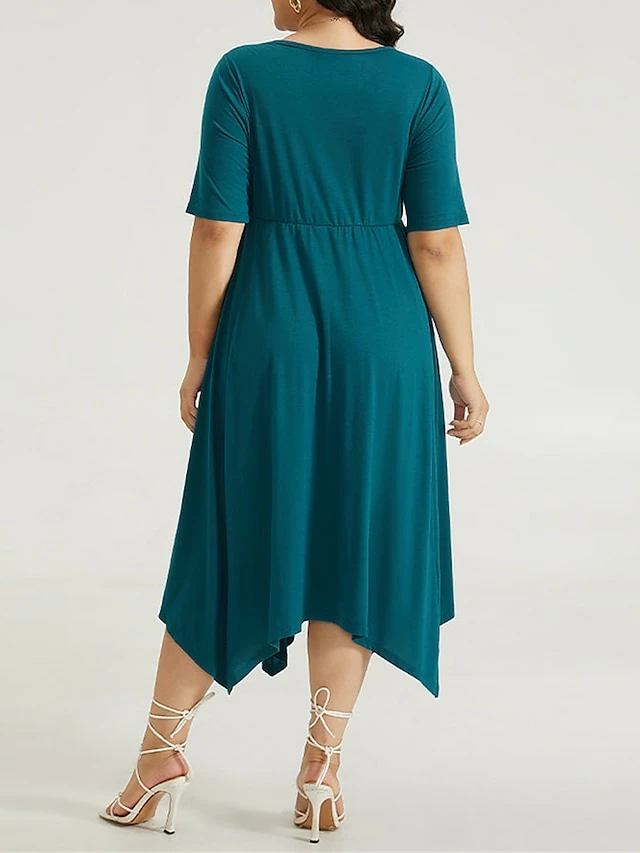 Women's Plus Size Curve Casual Dress Swing Dress A Line Dress Plain Midi Dress Half Sleeve Ruched Pocket V Neck Fashion Daily Dark Green Spring Fall L XL 2XL 3XL 4XL 5 Women's Plus Size Curve Casual Dress Swing Dress A Line Dress Plain Midi Dress Half Sleeve Ruched Pocket V Neck Fashion Daily Dark Green Spring Fall L XL 2XL 3XL 4XL - Image 3