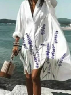 Women's Casual Dress Print Dress Loose Dress Floral Button Print Shirt Collar Midi Dress Active Fashion Outdoor Home Long Sleeve Loose Fit Light Green Purple Orange Summer Spring S M L XL XXL -LIGHTINTHEBOX Shop rsoszk1676288897807