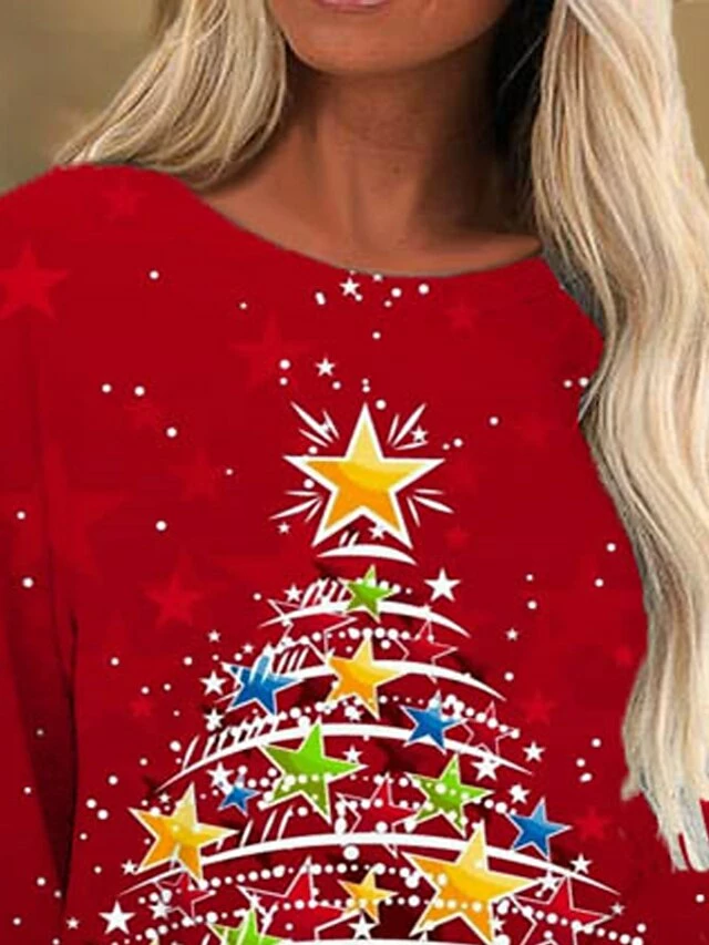 Women's Casual Dress T Shirt Dress Tee Dress Shift Dress Mini Dress Wine Long Sleeve Christmas Tree Print Winter Fall Spring Crew Neck Fashion Christmas Daily 2022 S M L XL XXL 3XL 5 Women's Casual Dress T Shirt Dress Tee Dress Shift Dress Mini Dress Wine Long Sleeve Christmas Tree Print Winter Fall Spring Crew Neck Fashion Christmas Daily 2022 S M L XL XXL 3XL - Image 3