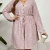 Women's Plus Size Curve Casual Dress Winter Dress Sheath Dress Plain Midi Dress Long Sleeve Lace Up Button V Neck Fashion Outdoor Pink Fall Winter XL XXL 3XL 4XL
