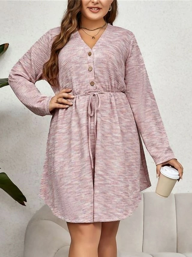 Women's Plus Size Curve Casual Dress Winter Dress Sheath Dress Plain Midi Dress Long Sleeve Lace Up Button V Neck Fashion Outdoor Pink Fall Winter XL XXL 3XL 4XL 3 Women's Plus Size Curve Casual Dress Winter Dress Sheath Dress Plain Midi Dress Long Sleeve Lace Up Button V Neck Fashion Outdoor Pink Fall Winter XL XXL 3XL 4XL