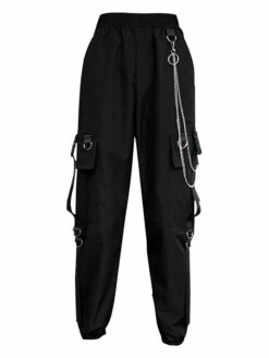 Women‘s Cargo Parachute pants Fleece Joggers Full Length Cotton Baggy Micro-elastic High Waist Streetwear Basic Daily Going Out Black S M Winter