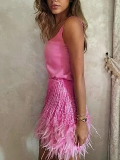 Women‘s Party Dress Homecoming Dress Wedding Guest Fringe Dress Feather Dress Mini Dress White Pink Beige Sleeveless Pure Color Tassel Fringe Summer Spring Crew Neck Fashion Party 2023 S M L XL 2XL -LIGHTINTHEBOX Shop rterlu1671789820294