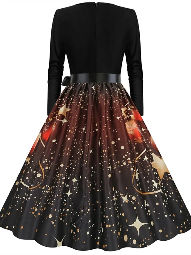 Women's Christmas Party Dress Swing DressKnee Length Dress Green Purple Wine Red Black Long Sleeve Santa Claus Elk Snowman Print Fall Winter V Neck Vintage Party Elegant Party 2022 S M L XL XXL 3XL 12 Women's Christmas Party Dress Swing DressKnee Length Dress Green Purple Wine Red Black Long Sleeve Santa Claus Elk Snowman Print Fall Winter V Neck Vintage Party Elegant Party 2022 S M L XL XXL 3XL - Image 10