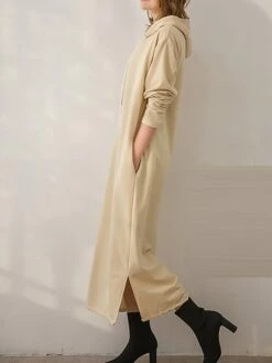 Women's Casual Dress Hoodie Dress Long Dress Maxi Dress Fashion Daily Outdoor Home Vacation Crew Neck Pocket Pure Color Pure Color Loose Fit Black Brown Army Green M L XL XXL -LIGHTINTHEBOX Shop rtstss1693294404916