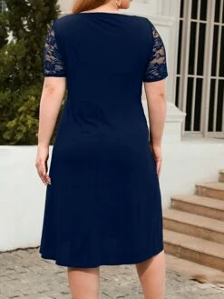 Women's Plus Size Curve Party Dress Lace Dress Semi Formal Dress Solid Color Midi Dress Short Sleeve Lace Crew Neck Fashion Party ArmyGreen Black Fall Winter XL XXL 3XL 4XL -LIGHTINTHEBOX Shop rvgtul1695813612135