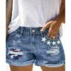 Women's Jeans Shorts Denim Blue Mid Waist Fashion Casual Weekend Side Pockets Cut Out Micro-elastic Short Comfort American Flag S M L XL XXL / Print
