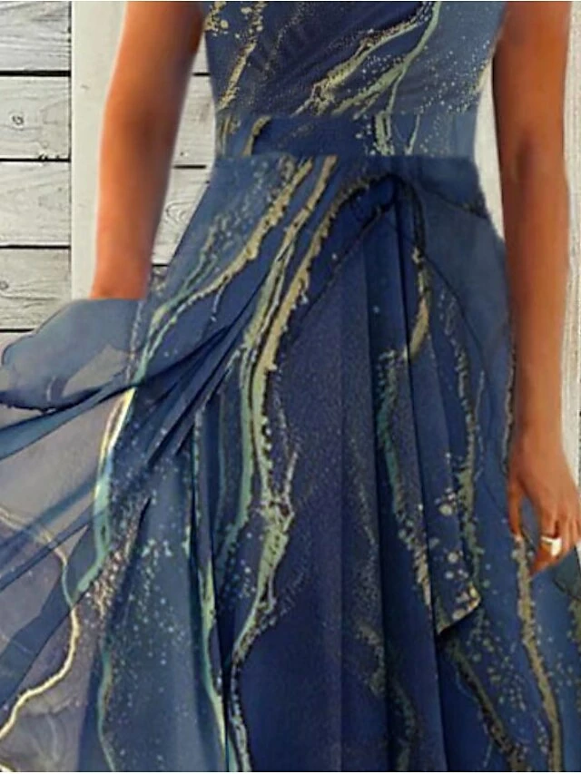 Women's Casual Dress Chiffon Dress Midi Dress Dark Blue Sleeveless Color Block Cold Shoulder Summer Spring One Shoulder Stylish 2023 S M L XL XXL 4 Women's Casual Dress Chiffon Dress Midi Dress Dark Blue Sleeveless Color Block Cold Shoulder Summer Spring One Shoulder Stylish 2023 S M L XL XXL - Image 2