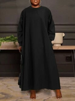 Women's Work Dress Shift Dress Semi Formal Dress Fashion Long Dress Maxi Dress Pocket Crew Neck Long Sleeve Plain Loose Fit Black Brown Light Blue Fall Winter S M L XL XXL -LIGHTINTHEBOX Shop rwyuhk1694160321399