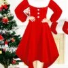 Women‘s Christmas Retro Elegant Vintage Dress Midi Dress Party Patchwork Button Plain Square Neck Long Sleeve Regular Fit Fall Winter 2023 Red S M L XL -LIGHTINTHEBOX Shop rxbdpl1694497705567
