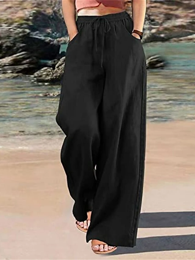 Women's Wide Leg Linen Pants Pants Trousers Full Length Linen / Cotton Blend Pocket Baggy Micro-elastic Mid Waist Fashion Streetwear Daily Daily Wear Claret Navy S M Summer Spring 13 Women's Wide Leg Linen Pants Pants Trousers Full Length Linen / Cotton Blend Pocket Baggy Micro-elastic Mid Waist Fashion Streetwear Daily Daily Wear Claret Navy S M Summer Spring - Image 11