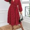 Women's Plus Size Party Dress Wedding Guest Dress Red Dress Midi Dress Red Long Sleeve Polka Dot With Belt Spring Fall Winter V Neck Fashion Winter Dress Evening Party Wedding Guest 2023 XL XXL 3XL -LIGHTINTHEBOX Shop rxpcuc1693535276645
