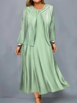 Women's Plus Size Curve Casual Dress Dress Set Two Piece Dress Leaf Midi Dress Long Sleeve Print Crew Neck Mature Outdoor Pink Blue Fall Winter L XL XXL 3XL 4XL -LIGHTINTHEBOX Shop rytibo1695096072583