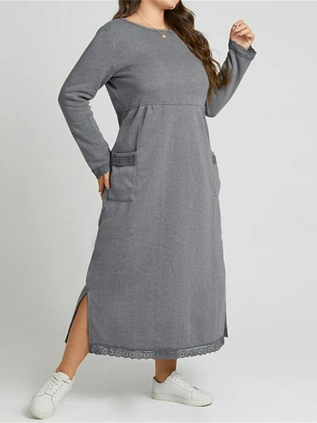Women's Casual Dress Sweatshirt Dress Winter Dress Long Dress Maxi Dress Ruched Pocket Outdoor Daily Going Out Fashion Streetwear Crew Neck Long Sleeve 2023 Loose Fit Black Wine Purple Color S M L XL 6 Women's Casual Dress Sweatshirt Dress Winter Dress Long Dress Maxi Dress Ruched Pocket Outdoor Daily Going Out Fashion Streetwear Crew Neck Long Sleeve 2023 Loose Fit Black Wine Purple Color S M L XL - Image 4