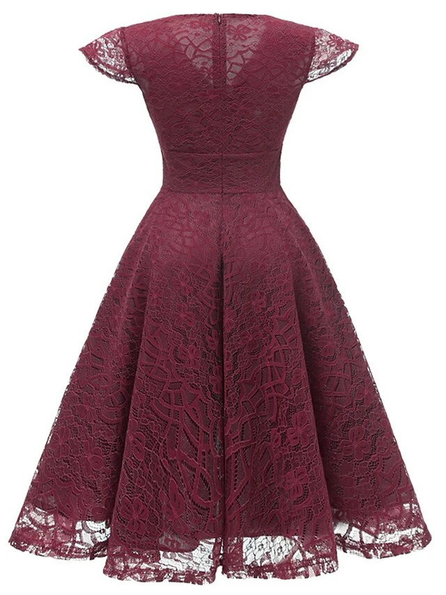 Women's Party Dress Lace Dress Cocktail Dress Midi Dress Wine Navy Blue Short Sleeve Pure Color Lace Spring Fall Winter V Neck Fashion Winter Dress Wedding Guest Vacation 2023 S M L XL XXL 4 Women's Party Dress Lace Dress Cocktail Dress Midi Dress Wine Navy Blue Short Sleeve Pure Color Lace Spring Fall Winter V Neck Fashion Winter Dress Wedding Guest Vacation 2023 S M L XL XXL - Image 2
