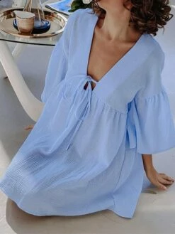 Women's Casual Dress Cotton Dress Swing Dress Mini Dress Cotton Fashion Modern Outdoor Daily Holiday V Neck Lace Up Ruched 3/4 Length Sleeve Fall Winter Autumn 2023 Loose Fit Light Green Blue Purple 24 Women's Casual Dress Cotton Dress Swing Dress Mini Dress Cotton Fashion Modern Outdoor Daily Holiday V Neck Lace Up Ruched 3/4 Length Sleeve Fall Winter Autumn 2023 Loose Fit Light Green Blue Purple -LIGHTINTHEBOX Shop saaxdt1692961105557