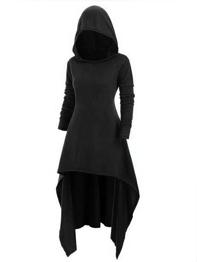 Women‘s Halloween Dress Casual Dress Hoodie Dress Midi Dress Gothic Basic Outdoor Vacation V Neck Pure Color Solid Color Regular Fit Black Red S M L XL XXL 8 Women‘s Halloween Dress Casual Dress Hoodie Dress Midi Dress Gothic Basic Outdoor Vacation V Neck Pure Color Solid Color Regular Fit Black Red S M L XL XXL - Image 6